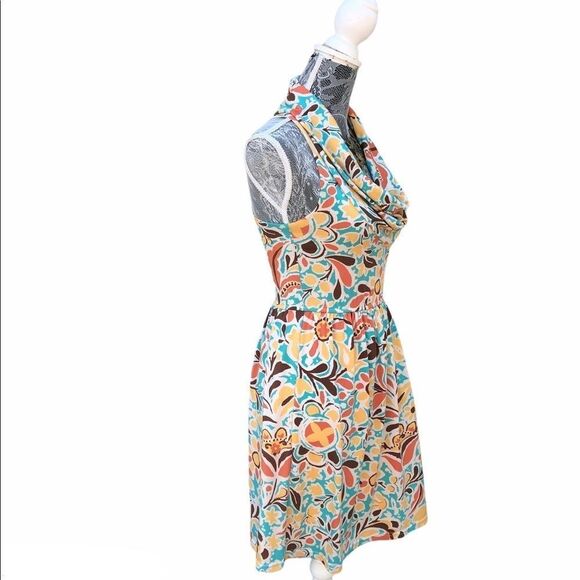 Judith March Retro Floral Print Cowl Neck Dress Size Small - Picture 2 of 7